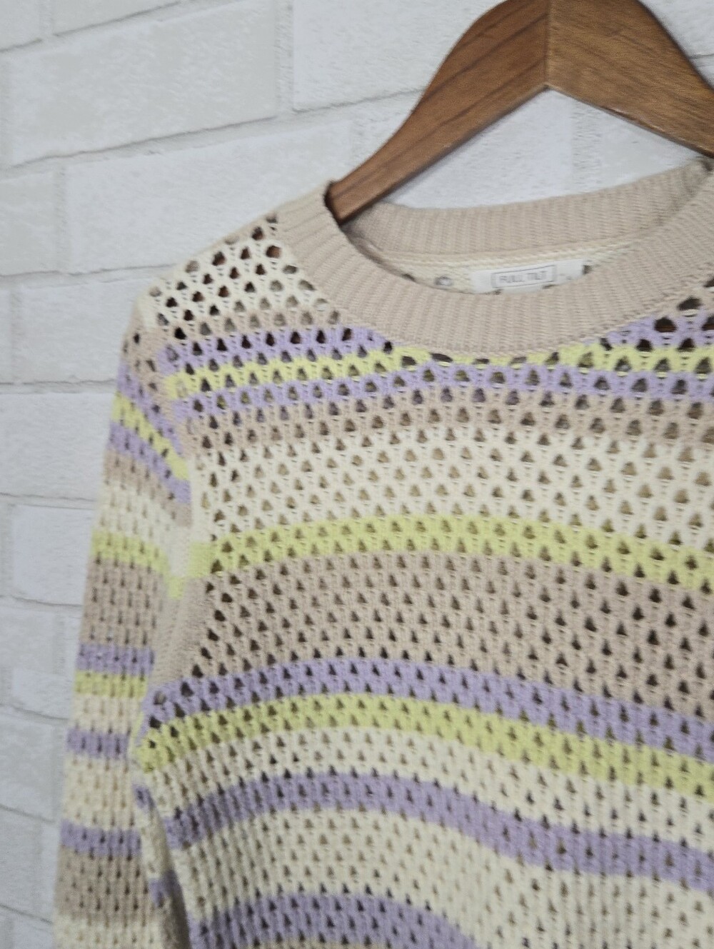 Full Tilt pastel striped open weave crochet sweater - Picture 6 of 12